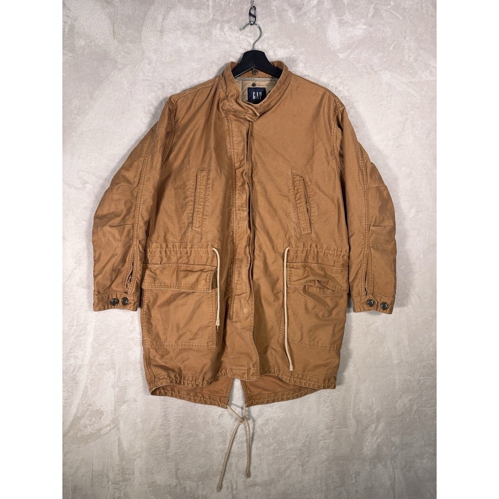 Gap Parka Jacket Mens Medium Brown Quilted Lined Fishtail Utility Military